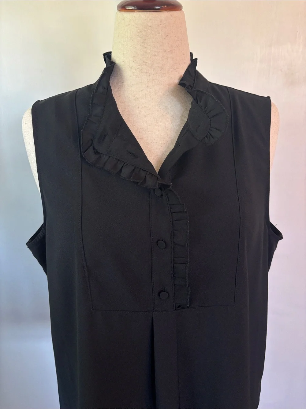 J. Crew Black Sleeveless Ruffle-Neck Button Front Blouse